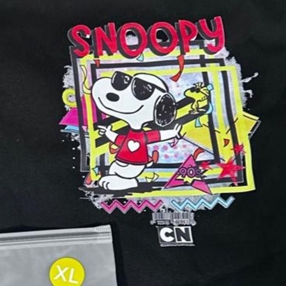 Cartoon Network Snoopy Peanuts 90s Graphic T-Shirt Black XL Woodstock Retro